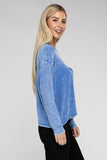 Washed Ribbed Dolman Sleeve Round Neck Top - 3 Color Options