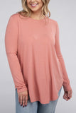 Plus Long Sleeve Round Neck Round Hem Top - 5 Color Options