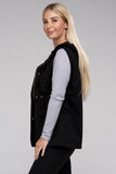 Drawstring Waist Military Hoodie Vest - 3 Color Options