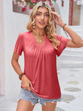 Ruched V-Neck Short Sleeve Top - Multiple color options