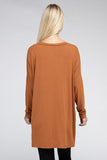 Dolman Long Sleeve V-Neck Side Slit High-Low Hem Top - Multiple color options