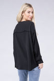 Double Gauze Oversized 3/4 Button Henley Neck Top