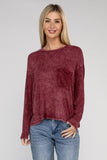 Washed Ribbed Dolman Sleeve Round Neck Top - 3 Color Options