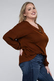 Plus Brushed Waffle V-Neck Button Detail Sweater - Multiple color options