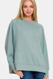 Scuba Round Neck Side Slit Sweatshirt in Blue Grey