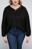 Plus Brushed Waffle V-Neck Button Detail Sweater - Multiple color options