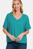 Drop Shoulder Short Sleeve Jacquard Knit Top in Lt. Teal