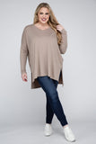 Plus Dolman Sleeve V-Neck Side Slit Hi-Low Hem Top - Multiple color options