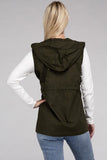 Drawstring Waist Military Hoodie Vest - 3 Color Options