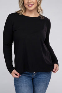 Plus Cotton Crew Neck Long Sleeve T-Shirt - Multiple color options