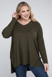 Plus Dolman Sleeve V-Neck Side Slit Hi-Low Hem Top - Multiple color options