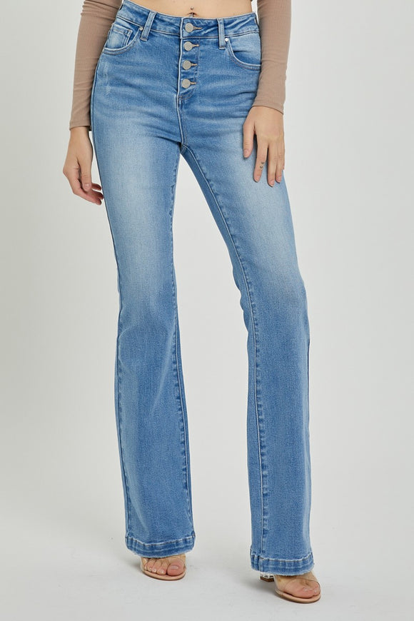 High Rise Button Fly Bootcut Jeans