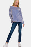 Ribbed Striped Long Sleeve Top in Bright Blue