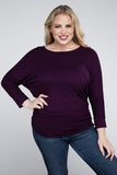 Plus Luxe Rayon Boat Neck 3/4 Sleeve Top- Multiple color options