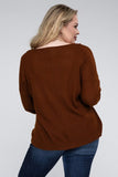 Plus Brushed Waffle V-Neck Button Detail Sweater - Multiple color options