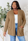 Ribbed Open Front Cardigan With Front Pockets - Color Options