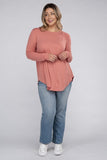 Plus Long Sleeve Round Neck Round Hem Top - 5 Color Options