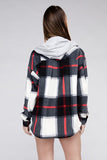 Plaid Drawstring Hooded Fleece Shacket - Multiple colors