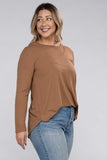 Plus Long Sleeve Round Neck Round Hem Top - 5 Color Options