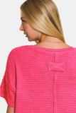 Drop Shoulder Short Sleeve Jacquard Knit Top in Fuchsia