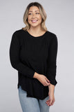 Plus Long Sleeve Round Neck Round Hem Top - 5 Color Options