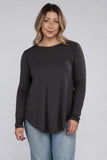 Plus Long Sleeve Round Neck Round Hem Top - 5 Color Options