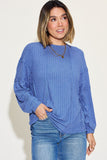 Ribbed Round Neck Long Sleeve Top - Multiple Color Options