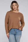 Plus Long Sleeve Round Neck Round Hem Top - 5 Color Options