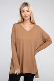 Dolman Long Sleeve V-Neck Side Slit High-Low Hem Top - Multiple color options