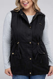 Plus Drawstring Waist Military Hoodie Vest - Multiple Color Options