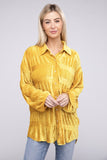 Wrinkle Effect Tiered Shirring Velvet Shirt - Multiple Color Options