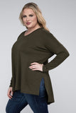 Plus Dolman Sleeve V-Neck Side Slit Hi-Low Hem Top - Multiple color options