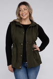 Plus Drawstring Waist Military Hoodie Vest - Multiple Color Options