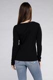 Cotton V-Neck Long Sleeve Top - Multiple Colors Available