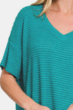 Drop Shoulder Short Sleeve Jacquard Knit Top in Lt. Teal