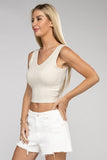 Ribbed Scoop Neck Cropped Sleeveless Top - 7 Color Options