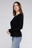 Cotton V-Neck Long Sleeve Top - Multiple Colors Available