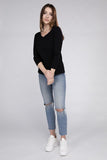 Cotton V-Neck Long Sleeve Top - Multiple Colors Available