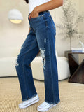 Mid Rise Distressed Raw Hem Jeans