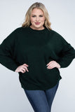 Plus Oversized Round Neck Raw Seam Melange Sweater