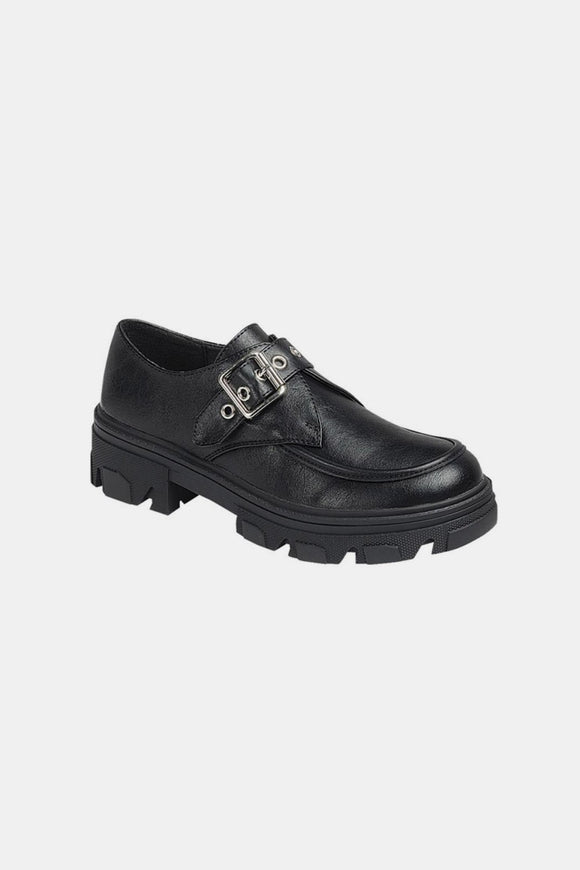 Buckled Platform Lug Sole Loafers in Black