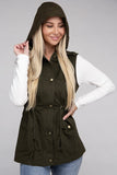 Drawstring Waist Military Hoodie Vest - 3 Color Options