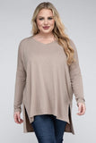 Plus Dolman Sleeve V-Neck Side Slit Hi-Low Hem Top - Multiple color options