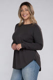 Plus Long Sleeve Round Neck Round Hem Top - 5 Color Options