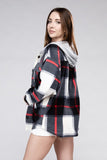 Plaid Drawstring Hooded Fleece Shacket - Multiple colors