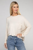 Washed Ribbed Dolman Sleeve Round Neck Top - 3 Color Options