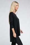 Dolman Long Sleeve V-Neck Side Slit High-Low Hem Top - Multiple color options