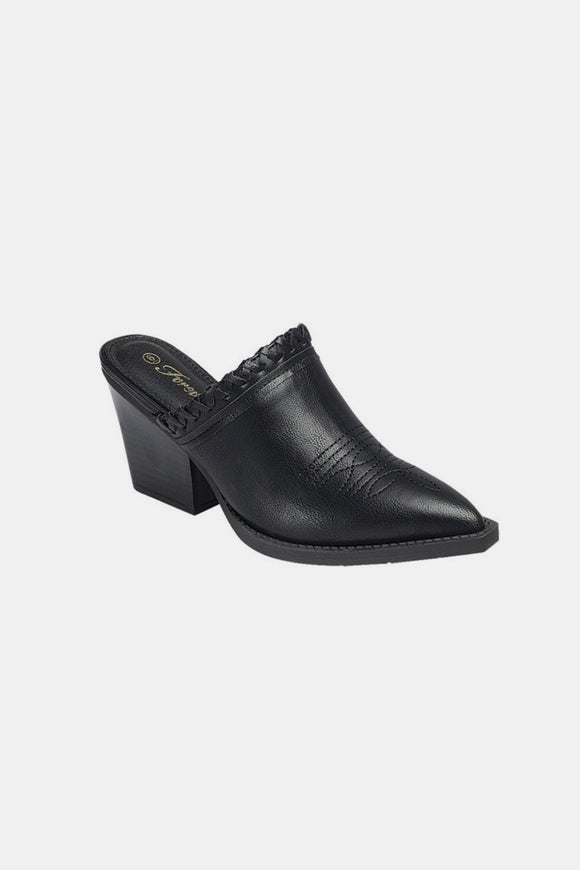 Pointy Toe Slip On Chunky Mules in Black