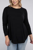 Plus Long Sleeve Round Neck Round Hem Top - 5 Color Options