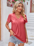 Ruched V-Neck Short Sleeve Top - Multiple color options